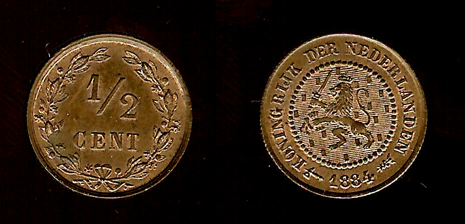PAYS-BAS 1/2 Cent lion couronné 1884 Utrecht SPL